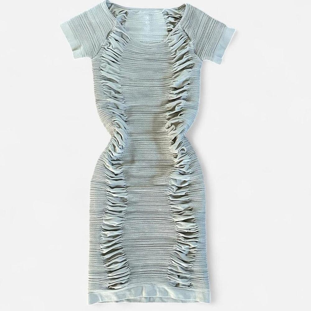 Y2K Aura bodycon mini dress ruched scrunched cap sleeves women xsmall fitted